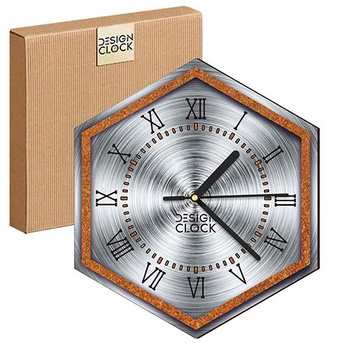  WOODEN WALL CLOCK IRON HEXAGON 