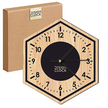  WOODEN WALL CLOCK HEXAGON LOFT 