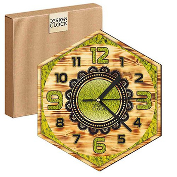  WOODEN WALL CLOCK NATURE HEXAGON 