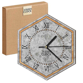  WOODEN WALL CLOCK CONCRETE HEXAGON 