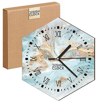  WOODEN WALL CLOCK MARBLE CONCRETE HEXAGON 