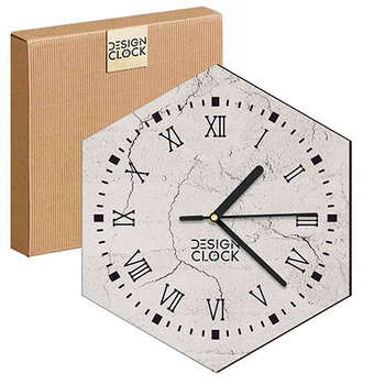  WOODEN WALL CLOCK CONCRETE HEXAGON 