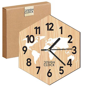  WOODEN WALL CLOCK HEXAGON MAP