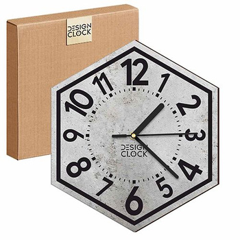  WOODEN WALL CLOCK CONCRETE HEXAGON 
