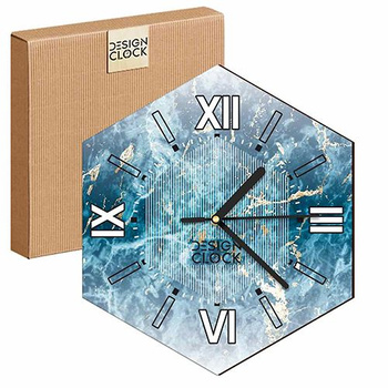  WOODEN WALL CLOCK SEA HEXAGON 
