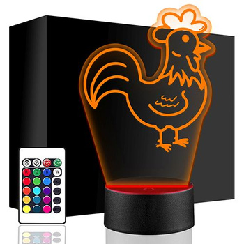  LED NIGHT LAMP ROOSTER 3D + REMOTE