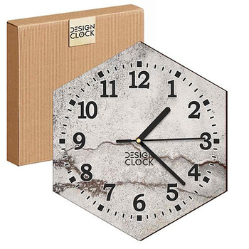  WOODEN WALL CLOCK CONCRETE HEXAGON 