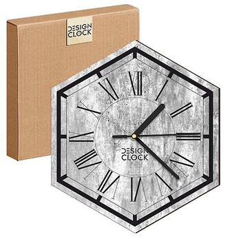  WOODEN WALL CLOCK CONCRETE HEXAGON 