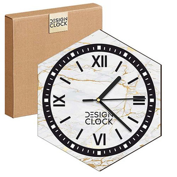  WOODEN WALL CLOCK MARBLE CONCRETE HEXAGON 