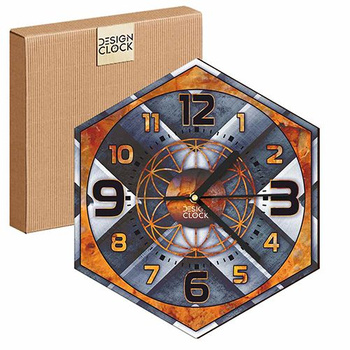  WOODEN WALL CLOCK IRON HEXAGON 