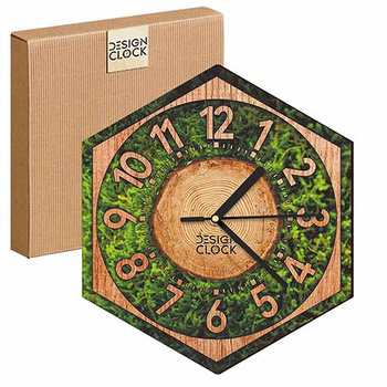  WOODEN WALL CLOCK NATURE HEXAGON 