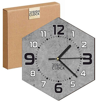  WOODEN WALL CLOCK CONCRETE HEXAGON 