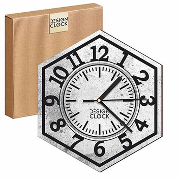  WOODEN WALL CLOCK CONCRETE HEXAGON 