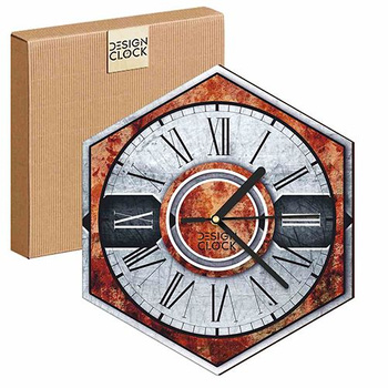  WOODEN WALL CLOCK IRON HEXAGON 