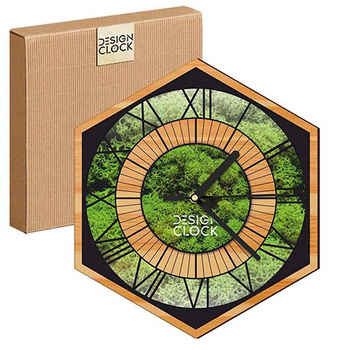  WOODEN WALL CLOCK NATURE HEXAGON 