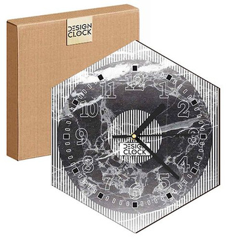  WOODEN WALL CLOCK MARBLE HEXAGON 