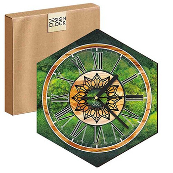  WOODEN WALL CLOCK NATURE HEXAGON 