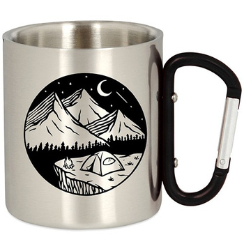 METAL TOURIST MUG HIKING WITH A CARABINER