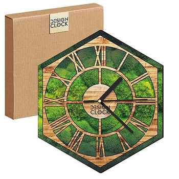  WOODEN WALL CLOCK NATURE HEXAGON 