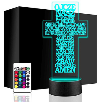  LED NIGHT LAMP OUR FATHER CROSS 3D + REMOTE