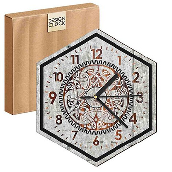  WOODEN WALL CLOCK CONCRETE HEXAGON 
