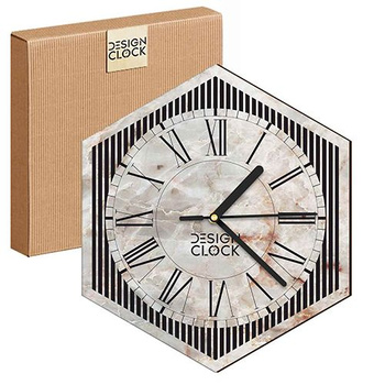  WOODEN WALL CLOCK MARBLE CONCRETE HEXAGON 