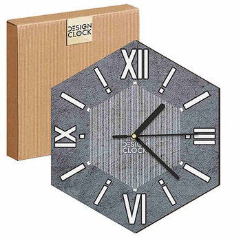  WOODEN WALL CLOCK CONCRETE HEXAGON 