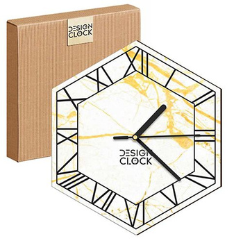 WOODEN WALL CLOCK MARBLE CONCRETE HEXAGON 