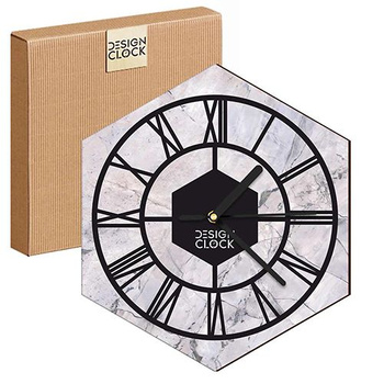  WOODEN WALL CLOCK MARBLE CONCRETE HEXAGON 