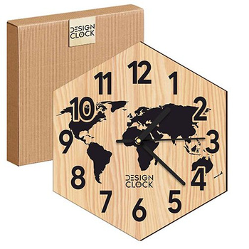  WOODEN WALL CLOCK HEXAGON MAP