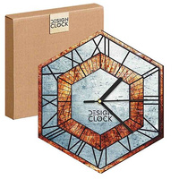  WOODEN WALL CLOCK IRON HEXAGON 