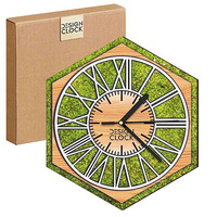  WOODEN WALL CLOCK NATURE HEXAGON 