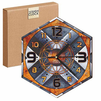  WOODEN WALL CLOCK IRON HEXAGON 