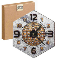  WOODEN WALL CLOCK CONCRETE HEXAGON 