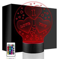LED HEART NIGHT LAMP 3D HEARTS + REMOTE