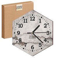  WOODEN WALL CLOCK CONCRETE HEXAGON 