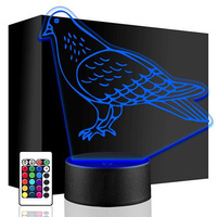  LED NIGHT LAMP PIGEON BIRD 3D + REMOTE