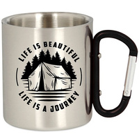 METAL TOURIST MUG HIKING WITH A CARABINER