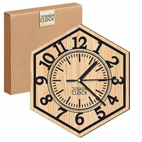  WOODEN WALL CLOCK HEXAGON LOFT 