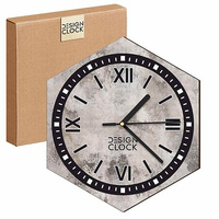  WOODEN WALL CLOCK CONCRETE HEXAGON 