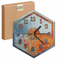  WOODEN WALL CLOCK IRON HEXAGON 