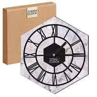  WOODEN WALL CLOCK MARBLE CONCRETE HEXAGON 