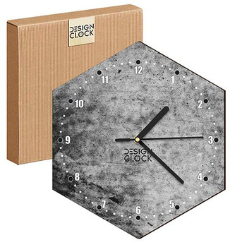  WOODEN WALL CLOCK CONCRETE HEXAGON 