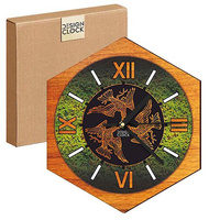  WOODEN WALL CLOCK NATURE HEXAGON 