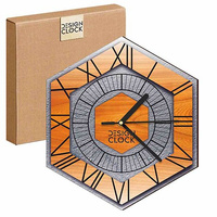 WOODEN WALL CLOCK CONCRETE HEXAGON