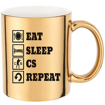 EAT SLEEP CS gold mirror mug