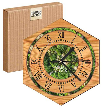  WOODEN WALL CLOCK NATURE HEXAGON 