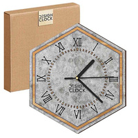 WOODEN WALL CLOCK CONCRETE HEXAGON