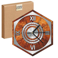 WOODEN WALL CLOCK IRON HEXAGON
