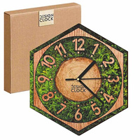  WOODEN WALL CLOCK NATURE HEXAGON 